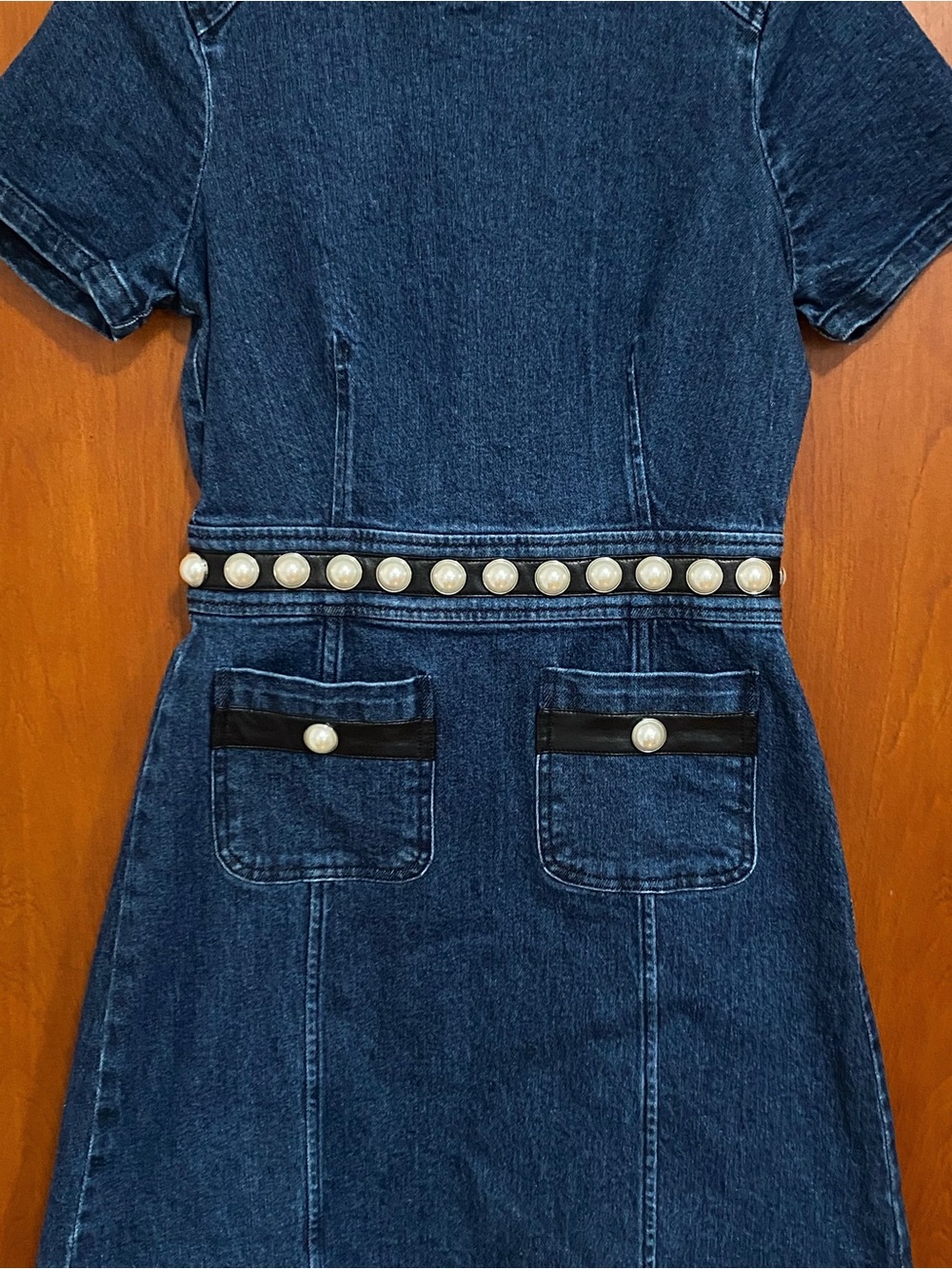 Cinq à Sept Giana Denim Pearl-Embellished Minidress size 0 - Picture 7 of 12